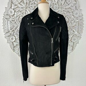 {Alice + Olivia} Miles Quilted Suede Zip Moto Jacket, Size M
